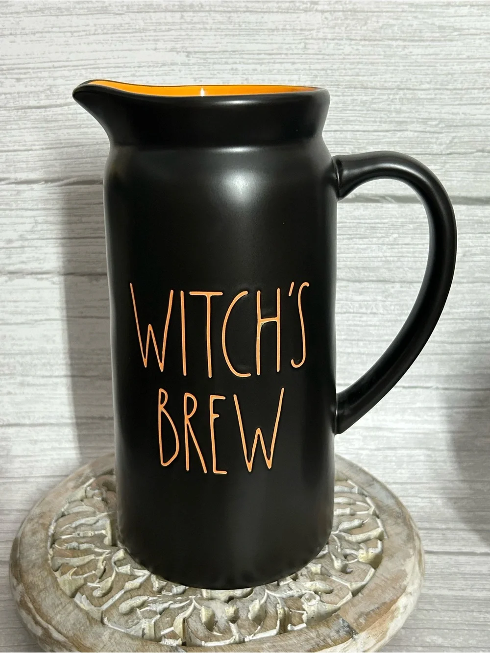 Rae Dunn Black and Orange 'Witch's Brew' Ceramic Pitcher
